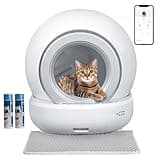 Greesum Self Cleaning Automatic Cat Litter Box, Litter Robot for Multiple Cats, Safe/APP Control/Low Noise Litter Box with Mat and 2 Roll Garbage Bags (White)