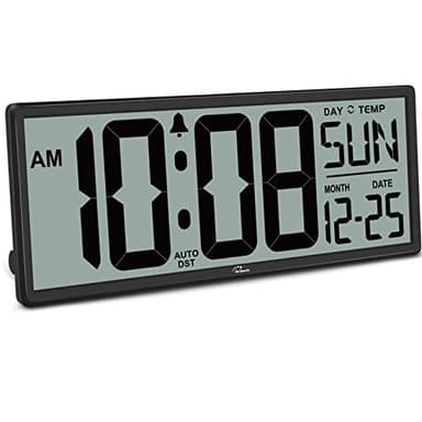 WallarGe 14.5'' Large Digital Wall Clock Battery Operated with Jumbo Numbers, Temperature and Date - Easy to Read and Set, Auto DST