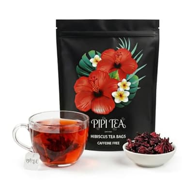 Hibiscus Tea, Pipi Organic Hibiscus Tea Bags - 30 Count Individually Wrapped,100% Natural Organic Hibiscus Tea Bags Caffeine-Free, Non-GMO Herbal Tea - Rich Sweet-Tart Flavor for Hot & Iced Tea