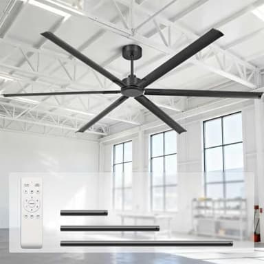 120 Inch Large Industrial Ceiling Fans, HVLS Commercial Fan with DC Reversible Motor, 6 Black Aluminum Heavy Duty Blades, 6-Speed, Timer, 10/20/40 Inch Downrods, for Shop/Barn/Garage (120 inch)