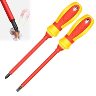 WONAIER 2Pcs Magnetic Screwdrivers Set Phillips and Flat Screwdriver, 1000v Insulated Screwdrivers 4 Inch Multi-purpose Cross Slot Screwdriver Set Cushion Grip Handle for Electricians