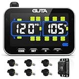 GUTA Tire Pressure Monitoring System, RV Trailer TPMS with 6 Flow Thru Sensors & Color LCD Display, 6 Alert Modes, Signal Booster, Long-Distance Sensing, for Trailer, Trucks, Motor Home (0-188 PSI)
