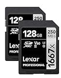 Lexar 128GB (2-Pack) Professional 1667x SDXC Memory Cards, UHS-II, C10, U3, V60, Full-HD & 4K Video, Up To 250MB/s Read, for Professional Photographer, Videographer, Enthusiast (LSD128CBNA16672)