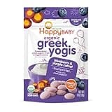 Happy Baby Organics Baby Snacks, Greek Yogis, Freeze Dried Yogurt &Veggie Fruit Snacks, Gluten Free Snack for Babies 9+ Months, Blueberry & Purple Carrot, 1 Ounce