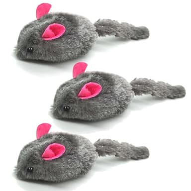 SunGrow Squeaky Plush Mice for Cats, 3 Tug Squeaker Chews for Kittens' Interactive Fun, Hide and Seek Activity, Soft Stuffed Fetch for Ferrets