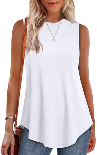 OFEEFAN Womens Tank Tops Loose Fit White Tank Top Woman Dressy Summer Outfits Beach Vacation Clothes for Women Fitness Clothing L