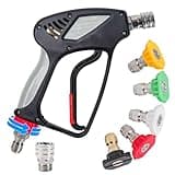 Pressure Washer Short Gun, 5000 PSI/10.5 GPM High Power Washer Spray Gun with 5 Nozzle Tips, 3/8'' Swivel Quick and M22-14mm Connect for Foam Cannon Car Wash