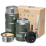 Bidakid Insulated Food Jar Set – 25.4oz & 17oz Stainless Steel Lunch Containers with Folding Spoon & Carrying Bags – Leak-Proof, Keeps Food Hot (12H) & Cold (24H)