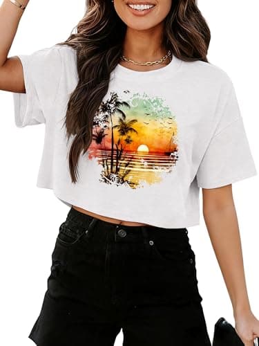 Binshre Womens Short Sleeve Crop Tops Summer Graphic T-Shirts Crew Neck Casual Loose Tees Fashion Trendy Clothes 2026