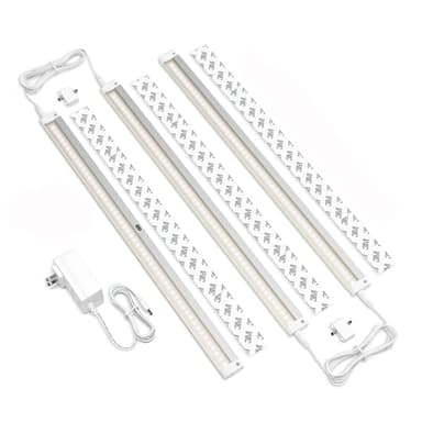 EShine Hand Wave Activated Under Cabinet LED Lighting Kit, Dimmable, 3-Pack 20 in - Touchless Dimming Control, White Under Counter Lights for Kitchen, Garage, Office, Shelf - Warm White (3000K)