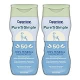 Coppertone Pure and Simple Sunscreen Lotion, SPF 50 Broad Spectrum Sunscreen with Zinc Oxide, 6 Oz, Pack of 2