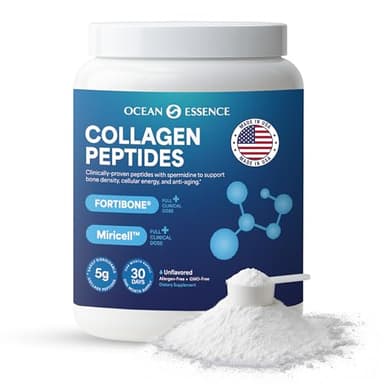 OCEAN ESSENCE Collagen Peptides for Bone Health with Fortibone, Vitamin K2 & Miricell – Bone Density Support, Healthy Aging, Easy-Dissolve Collagen Powder for Adults, Unflavored, Made in USA