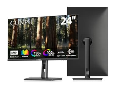 CUNPU 24" 4K UHD Professional Monitor, ΔE≤2 Color Accuracy, 100% sRGB/Adobe RGB/DCI-P3, 185 PPI Pixel-Perfect Clarity, USB-C (15W) for macOS HiDPI, HDMI/DP, Built-in Speakers, Ergonomic Stand