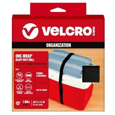 VELCRO Brand ONE-WRAP Roll Black | 30 Ft x 1-1/2 In | Reusable Self-Gripping Hook and Loop Tape | Cut Straps to Bundle Tie Materials and Tools in Garage Shed or Worksite