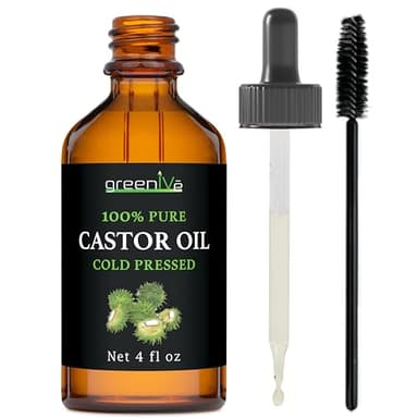 GreenIVe 100% Pure Castor Oil – Cold-Pressed, Hexane-Free – Hair, Eyebrows, Eyelashes, Skin Moisturizer, Castor Pack Wrap Oil Glass Bottle (4 Fl oz)
