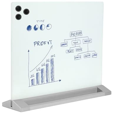 VIVO Freestanding Glass 23 x 19 inch Tabletop Magnetic Dry Erase Board, Portable Privacy Divider, Reversible Double-Sided Whiteboard Panel Partition, Storage Trays, School Home Office, DESK-WB23G