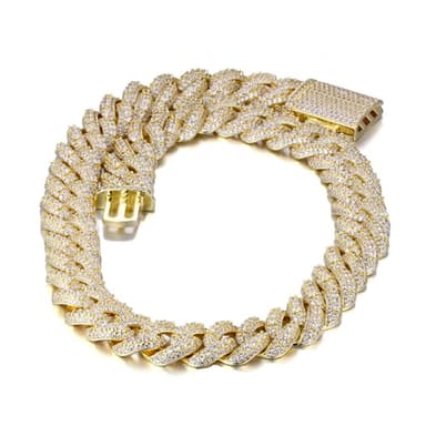 Halukakah VVS Moissanite Cuban Link Chain for Men | 18k Real Gold Plated | 18mm Big Heavy Miami Diamond Gold Chain | Fully Iced Out Necklace 20" with Box Lock Clasp | Jewelry Present for Him