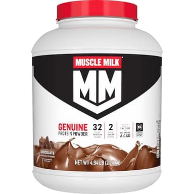 Muscle Milk Genuine Protein Powder, Chocolate, 4.94 Pound, 32 Servings, 32g Protein, 2g Sugar, Calcium, Vitamins A, C & D, NSF Certified for Sport, Energizing Snack, Packaging May Vary