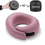 WANDER PLUS® Travel Pillow, 100% Pure Memory Foam Travel Neck Pillow Airplane Neck Support Ergonomic Design Best for Sleeping Plane Car Train Office Flight for Adults Carmine