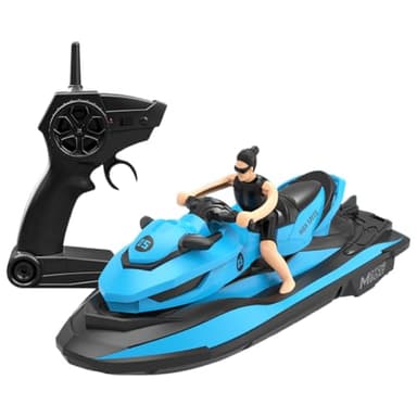 Miracland Remote Control Jet Ski with Driver - High Speed 2.4GHz RC Motorboat Water Toy - Dual Propellers - 2 Speed Levels - 50 Meters Control Range (Blue)