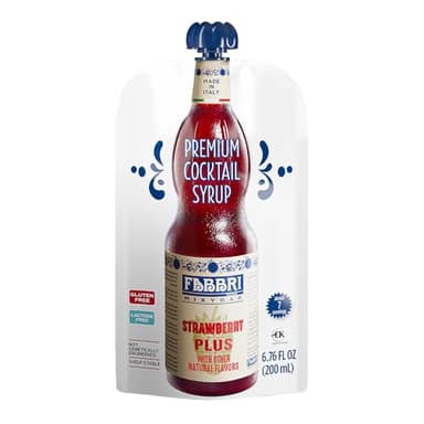 Fabbri Premium Italian Fruit Syrup, Strawberry, Natural Ingredients, Non-GMO, Gluten Free, ideal for Cocktails, Mocktails, Smoothies & Sodas, Made in Italy, squeezable pouch of 6.76 fl oz (200ml)