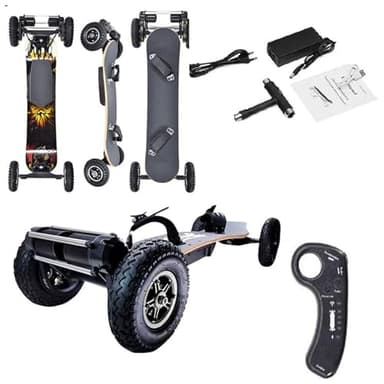 Electric Skateboard with LCD Remote Control，Off-Road Electric Longboard, 1650W Dual Motor, 27 MPH & 18 Miles Range, 7+2+2 Maple and Fiber Glass Up to 330 lbs Left