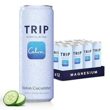 TRIP Lightly Sparkling Adaptogen Drink, Non Alcoholic Drink with Magnesium, Ashwagandha, Lions Mane & L Theanine, No Added Sugar Mocktail, Vegan, Melon Cucumber, 12 Oz, 12Pk