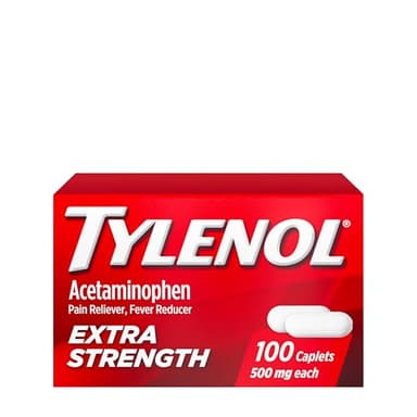 Tylenol Extra Strength Pain Relief Pills, Fast, Strong Pain Relief, Acetaminophen 500 mg Caplets, Pain Reliever & Fever Reducer Medicine for Headache, Backache, Toothache & Minor Arthritis, 100 Count