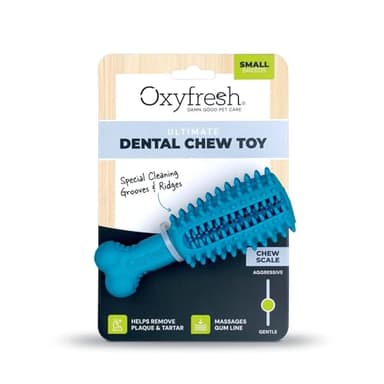 Oxyfresh Dog Dental Chew Toy - Best Dog Teeth Cleaning Toy – A Simple Bite and Brush Toy that Helps Remove Plaque, Cleans Teeth & Freshens Breath Without Brushing - Small