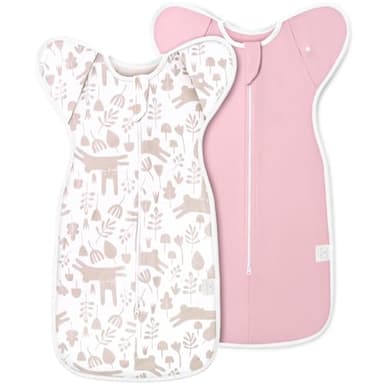 ANYEDDE 2-Pack Baby Swaddle Sleep Bag- Arms Up Swaddle 3-6 Months for Baby Girl, Newborn Sleep Bag with Cuff Removable & 2-Way Zipper Design, Pink Bunny