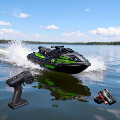 Ssccgym UDI023 RC Jet Racing Boat Remote Controlled Motorboat Watercraft 20km/h with LED 7.4V 2000mAh 2-Battery for 14Y+ Beginners on Lake Pool (Green)