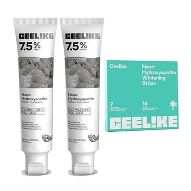 CEELIKE Toothpaste & Teeth Whitening Strips Bundle – 2PCS Hydroxyapatite Toothpaste (120g) & 1PC Teeth Whitening Strips, Enamel Repair, Fresh Breath