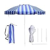 LOTTAFUN 6.5ft Portable Folding Beach Umbrella Wide Sun Shade with Carry Bag For Outdoor Travel, Blue stripe