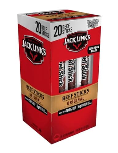 Jack Link's Beef Sticks, Original - Protein Snack, Meat Stick with 6g of Protein, Meat Snack Sticks Made with 100% Beef, Keto Friendly, Individually Wrapped - 0.92 Oz. (20 Count)