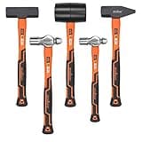 HORUSDY 5-Piece Hammer Set, 16oz Ball Pein Hammer | 32oz Ball Pein Hammer | 32oz Rubber Mallet | 3lb Sledge Hammer | 3lbCross Peen Hammer
