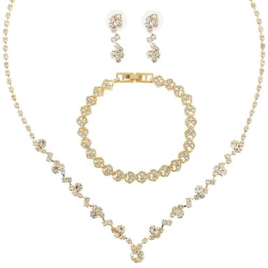 Yolev Bridal Jewelry Set Rhinestone Wedding Jewelry Set Gold Necklace Earrings Set Brides Bridesmaid Prom Costume Jewelry Set for Women