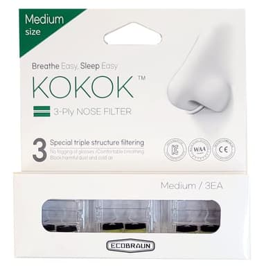 KOKOK 3-Ply Nose Filter Reusable Breathable Nasal Plugs Air Filteration for Dust, Pollution, Block Cold Air - Pack of 3 (Medium)