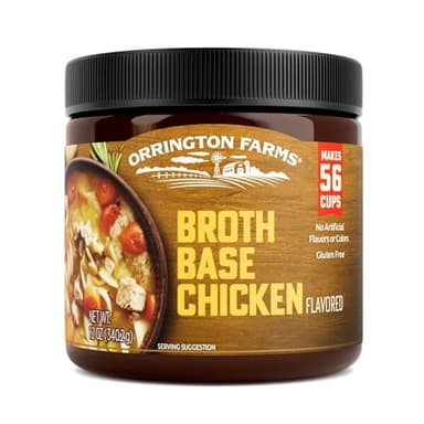 Orrington Farms Chicken Flavored Broth Base & Seasoning, Ready-To-Use, Chicken Bouillon Powder Concentrate, Versatile Usage, Season-To-Taste, Easy-To-Store, 12 oz Jar (Pack of 1)