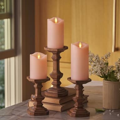Matchless Candle Co. by Luminara - Flameless LED Battery Operated Flickering Pillar Candles - Pastel Pink - Set of 3 - Indoor Outdoor Decor Safe