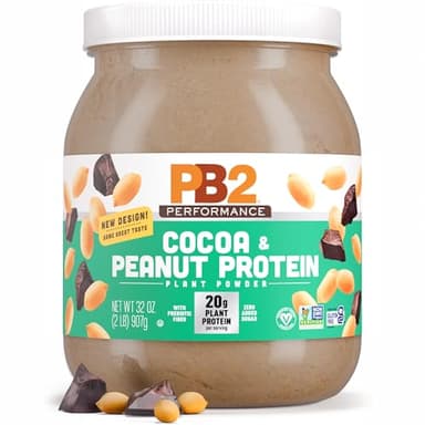 PB2 Performance Peanut Plant Based Vegan Protein Powder | 20g Complete Protein, No Added Sugar, Prebiotic Fiber | Dairy Free, Certified Vegan, Non-GMO, and Gluten Free [Peanut with Dutch Cocoa, 2lb]