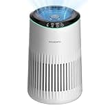 MORENTO Air Purifiers for Home, Air Purifier for Smoke Pet Dander Odors with Fragrance Sponge, Small Air Purifier with Sleep Mode for Bedroom Office, Blue Ambient Light, MR2566, White,1 Pack+3 Modes