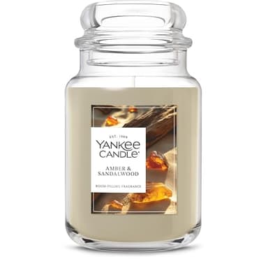 Yankee Candle Amber & Sandalwood, Scented Candle, 22oz Large Jar with up to 150 Hour Burn Time, Giftable
