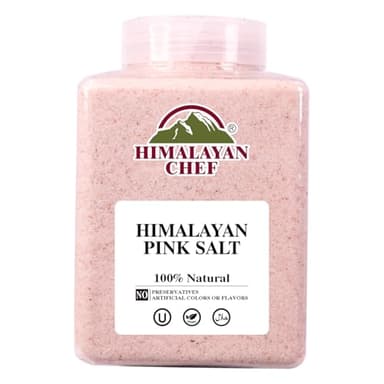 Himalayan Chef Pink Himalayan Salt Fine Grain, 5 lbs Plastic Jar - Pure, Natural, Kosher, Non-GMO, Mineral-Rich, for Cooking, Seasoning, Baking, Table Use