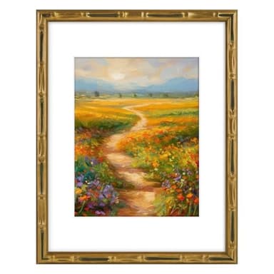 Golden State Art, 11x14 Picture Frame Gold - Solid Wood with Vintage Bamboo Design - 14x11 Matted to 8x10 Photo - Real Glass - Wall Decor Display