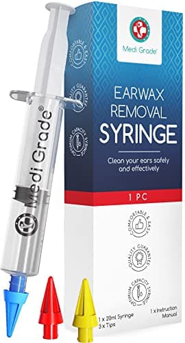 Medi Grade Ear Syringe Ear Wax Removal with 3 Quad-stream Tips - Water Irrigation Ear Cleaner Ear Wax Remover for Improved Hearing Clarity and Aural Hygiene - Ear Syringe Kit Earwax Remover Tool