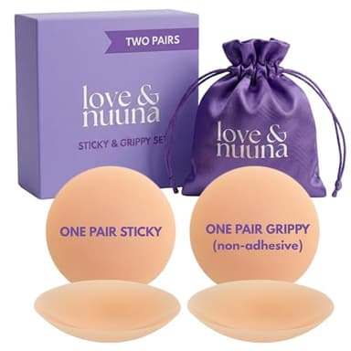 love & nuuna Adhesive & Non-Adhesive Nipple Covers Two Pairs - Sticky & Grippy Nipple Cakes - Reusable, Seamless, Waterproof Pasties (Honey, Medium (Fits C - D+))