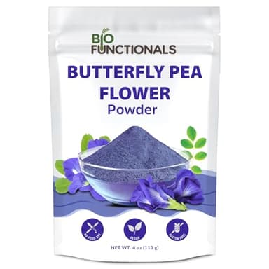 Biofunctionals Blue Butterfly Pea Flower Powder 4 oz, Natural Blue Matcha Food Coloring Caffeine Free High in Antioxidants