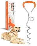 Petbobi Dog Tie Out Stake - 16″ Heavy Duty Dog Anchor for Yard Camping, 9mm Solid Steel, Soft Grip Handle Spiral Stake with No Tangle Connect Ring for Small to Large Pets Up to 120lbs, Orange