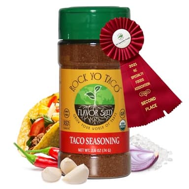 Organic Taco Seasoning - Rock Yo Taco by Flavor Seed, Gluten Free, Low Sodium Mexican Spice Blend for Cooking, No Sugar, Zero Calorie, Mild & Keto Friendly, 2.6 oz Shaker Jar