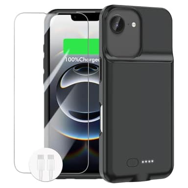 GIN FOXI Battery Case for iPhone 16/16e,Rechargeable Charging Case Charger 8500mAh Ultra-Slim Lightweight 15W Fast Battery Pack Anti-Fall TPU Juice Box for iPhone 16/16e(6.1") Black